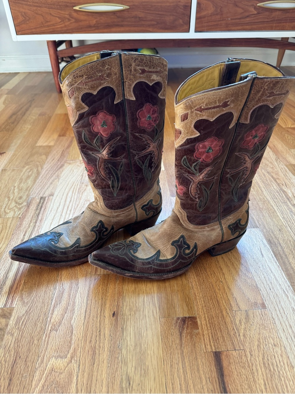 Old Gringo Brown and Tan Floral Embroidered Cowboy Boots